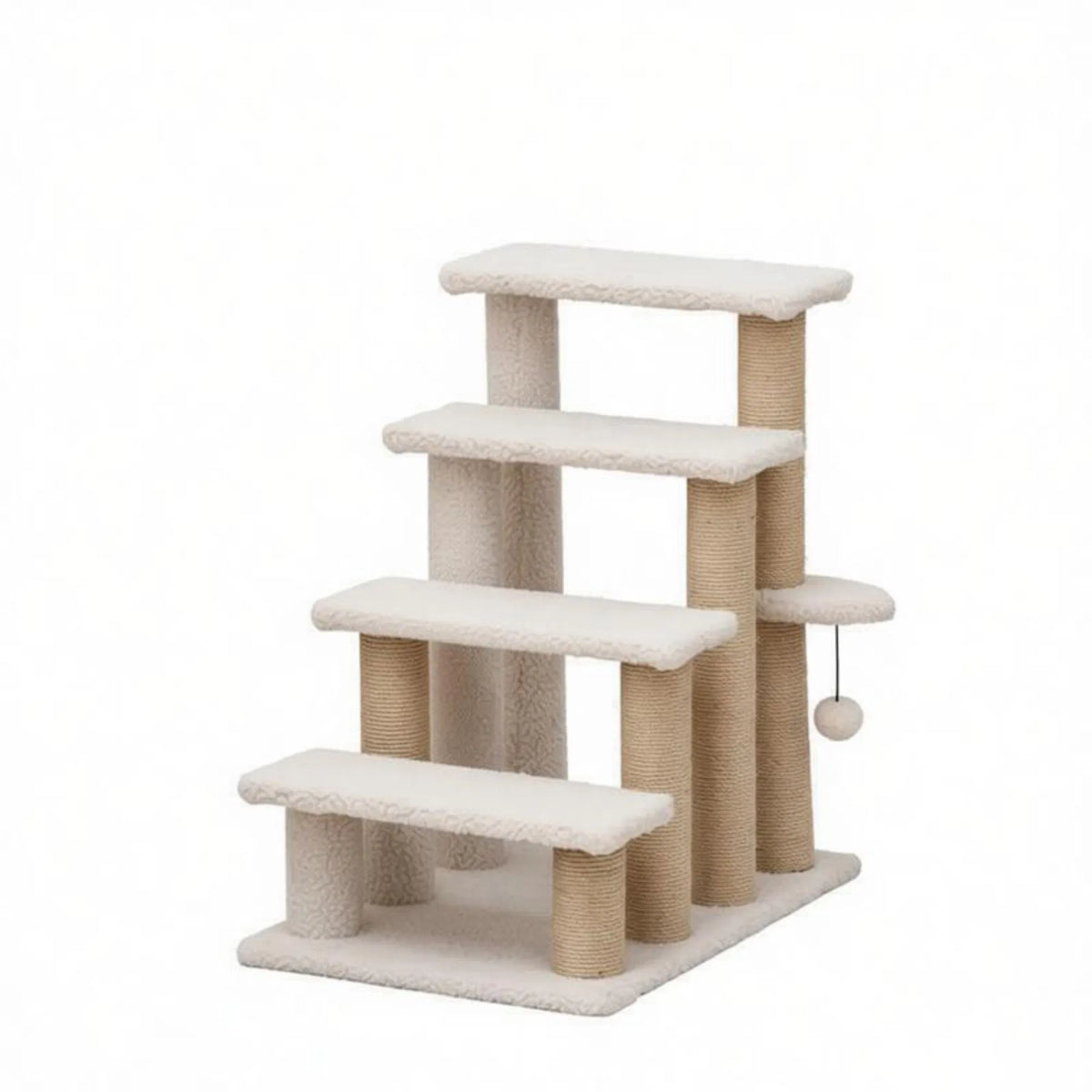 4 Levels Cat Steps with Scratching Posts for High Bed, Sofa, Non-slip Sturdy Pet Climbing Ladder for Indoor Cats, White