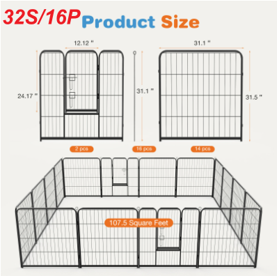 Dog Playpen Indoor Fence Height Metal Exercise Pen With Door Small Puppy-Medium-Large Dogs Animal Pet For Outdoor, Garde
