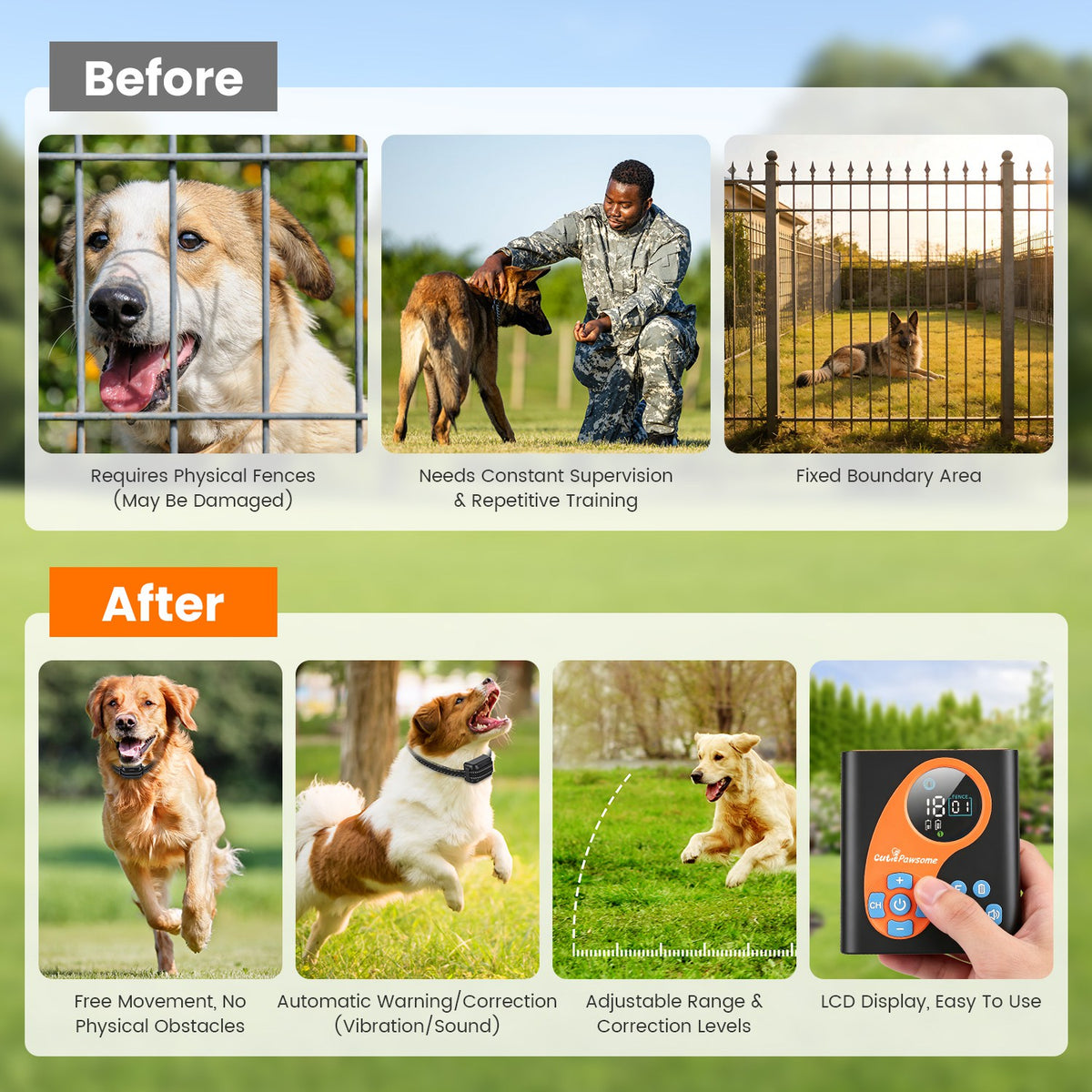 2 In 1 Wireless Dog Fence System With Training Collar Invisible Dog Fence IP68 Waterproof With 722FT Adjustable Range Be