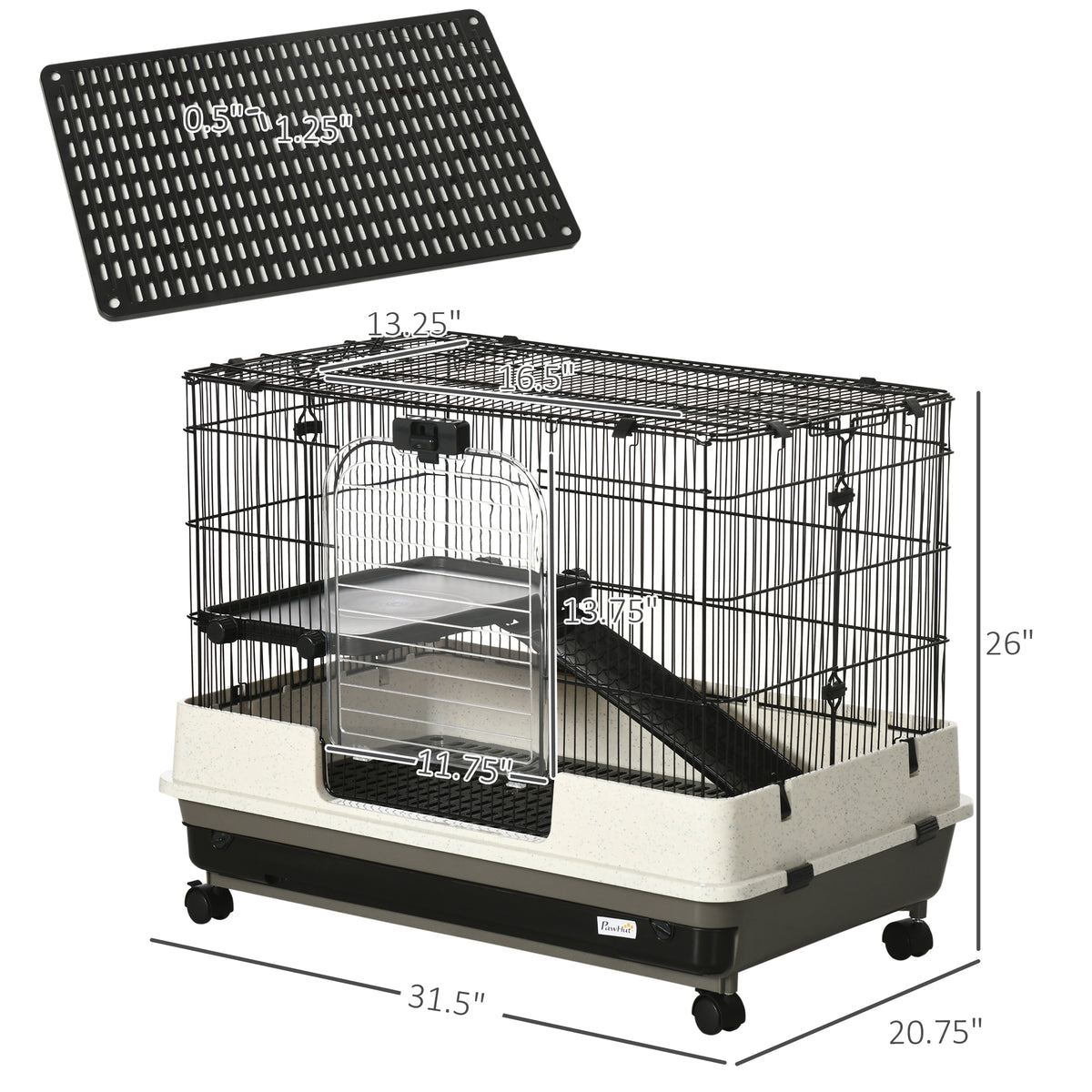 2-tier Compact Platform Rolling Small Animal Rabbit Cage for Hamsters, Chinchillas & Gerbils with a Large Living Space