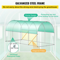 VEVOR Walk-in Tunnel Greenhouse, 14.8 X 6.6 X 6.6 Ft Portable Plant Hot House W Galvanized Steel Hoops, 1 Top Beam, Diag