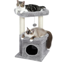 Cozy Gray Cat Tree Condo - 27" Multi-Level Tower with Spacious Perch and Scratching Posts for Kittens and Medium Cats - BIG FRENCHIES