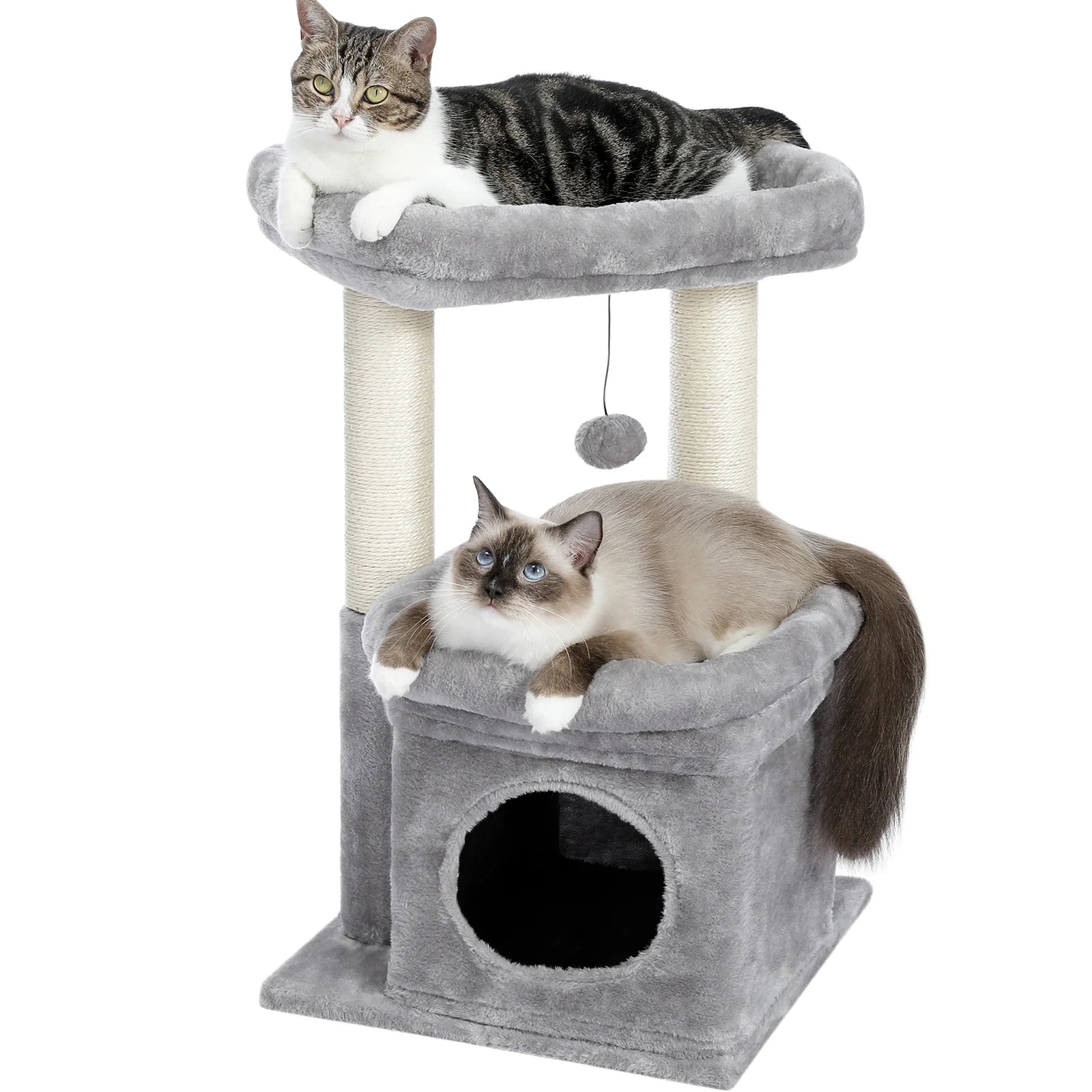 Cozy Gray Cat Tree Condo - 27" Multi-Level Tower with Spacious Perch and Scratching Posts for Kittens and Medium Cats - BIG FRENCHIES