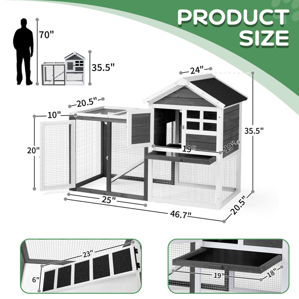 House Type With Ladder Gray Fir Wood Chicken Rabbit Cage
