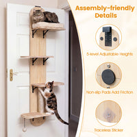 Door Hanging Cat Climber 4-level Height Adjustable With Plush Bed Teasing Ball Jute Rope Scratching Post