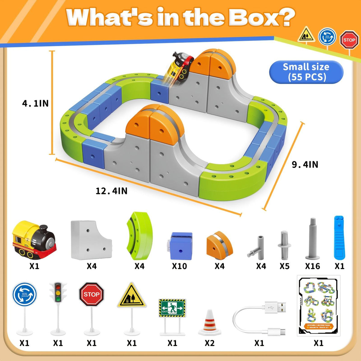 101-Piece Electric Train Track Toy Set Rechargeable Electric Train & DIY Assembly Track Kit Creative Building Block Raci