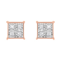 Rose Gold Plated Sterling Silver Diamond Composite Stud Earrings (3/4 cttw, J-K Color, I1-I2 Clarity)