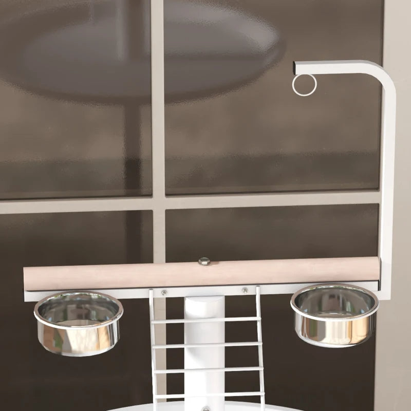 PawHut Bird Stand With Wheels, Perches, Feed Bowls, Round Tray For Parrot