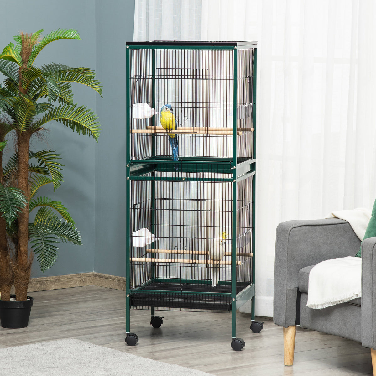 Large Bird Cage with 1.7 ft. Width for Wingspan, Bird Aviary Indoor with Multi-Door Design, Fit for a Canary, Finch, Con