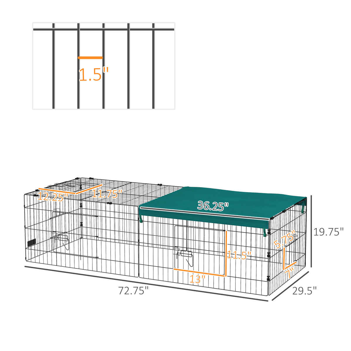 73" Small Animal Playpen with with Roof for Rabbits, Chicken, Chinchillas for Indoor/Outdoor Use, Green