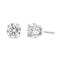 14K White Gold 1-1/2 Cttw Round Brilliant-Cut Diamond Classic 4-Prong Stud Earrings with Screw Backs (H-I Color, I1-I2 Clarity)