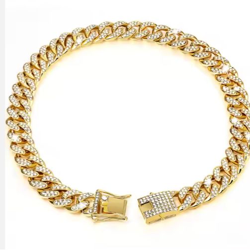 US LOCAL STOCK Hiphoppet Beautiful Hot Sale Luxury Alloy Dog Chain Sparkling Diamond Secure Metal Chain Choker For Dogs 