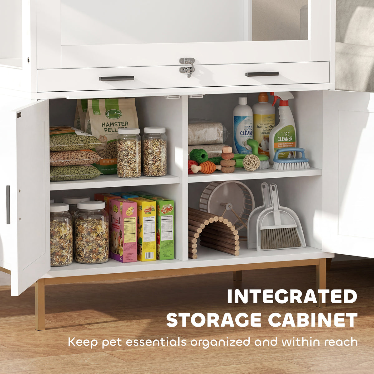 Hamster Cage with Storage Cabinet, Small Animal Cage with Pull Out Drawer and Acrylic Panels, 30" x 19.5" x 36"