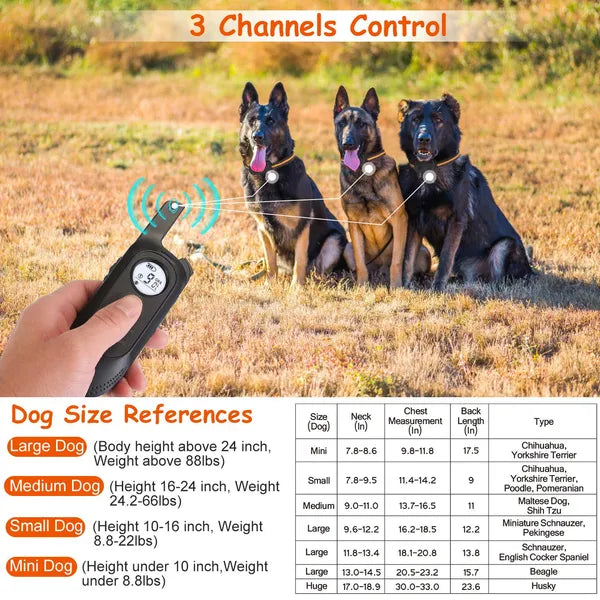 984FT Dog Training Collar IP65 Waterproof Pet Beep Vibration Electric Shock Collar 3 Channels Rechargeable Transmitter R