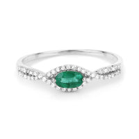0.32 Carat Genuine Zambian Emerald and White Diamond 14K White Gold Ring