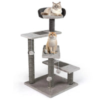 37" tall Cat Stairs with Scratching Mats - 3-Tier Perches, Spring Ball & Dangling Toys for Cats