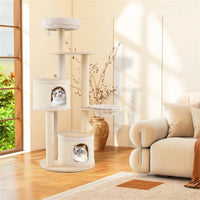 60 Inch Tall Wooden Cat Tree Multi-Level Cat Tower with Sisal Scratching Posts & Condos for Indoor Cats, Natural