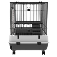 PawHut 2-Level Small Animal Cage Rabbit Hutch With Wheels, Removable Tray, Platform And Ramp For Bunny, Chinchillas, Fer