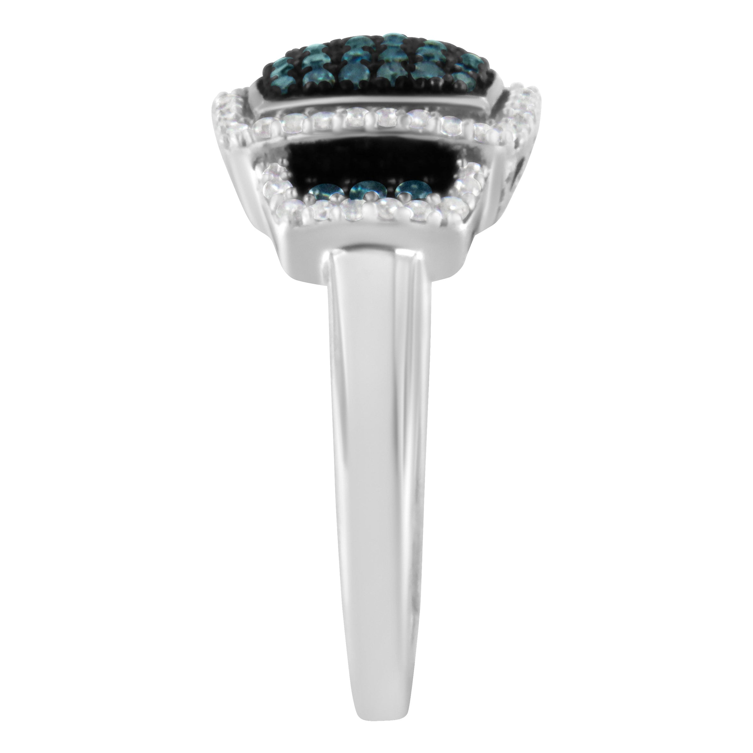 Black Rhodium Plated .925 Sterling Silver 1/2 Cttw White & Blue Diamond Square Halo Cocktail Ring (Fancy Blue & H-I Color, I2-I3 Clarity) - SIze 6