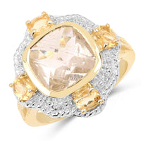 14K Yellow Gold Plated 4.07 Carat Genuine Golden Rutile and Citrine .925 Sterling Silver Ring