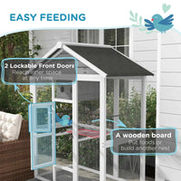 Wooden Bird Cage Aviary, Flight Cage With 4 Perches, Nest And Slide-Out Tray For Indoor Outdoor, GrayMultiple Packages S