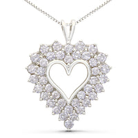 925 Sterling Silver 4.0 Cttw Diamond Two Row Open Heart 18" Pendant Necklace (I-J Color, I2-I3 Clarity)