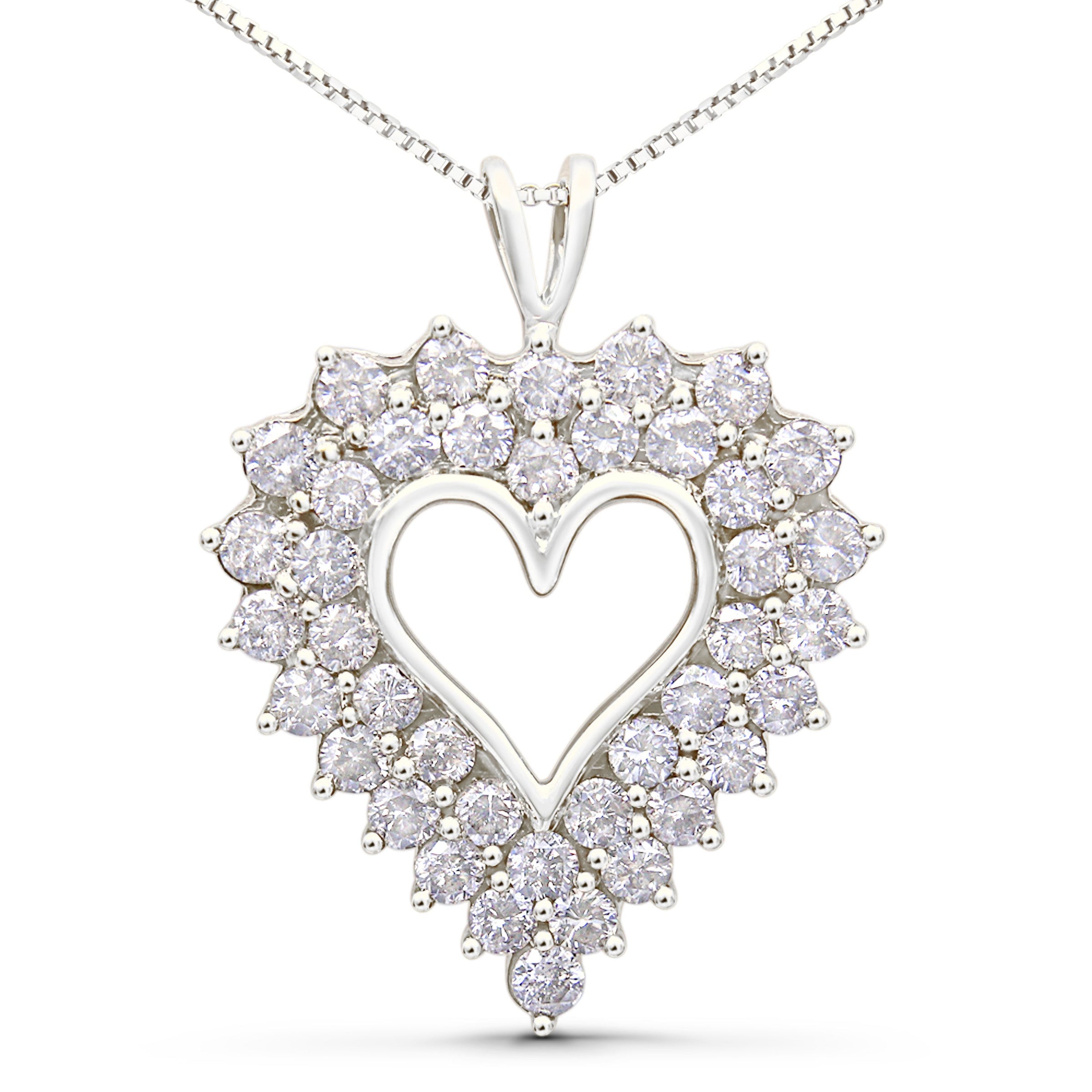 925 Sterling Silver 4.0 Cttw Diamond Two Row Open Heart 18" Pendant Necklace (I-J Color, I2-I3 Clarity)
