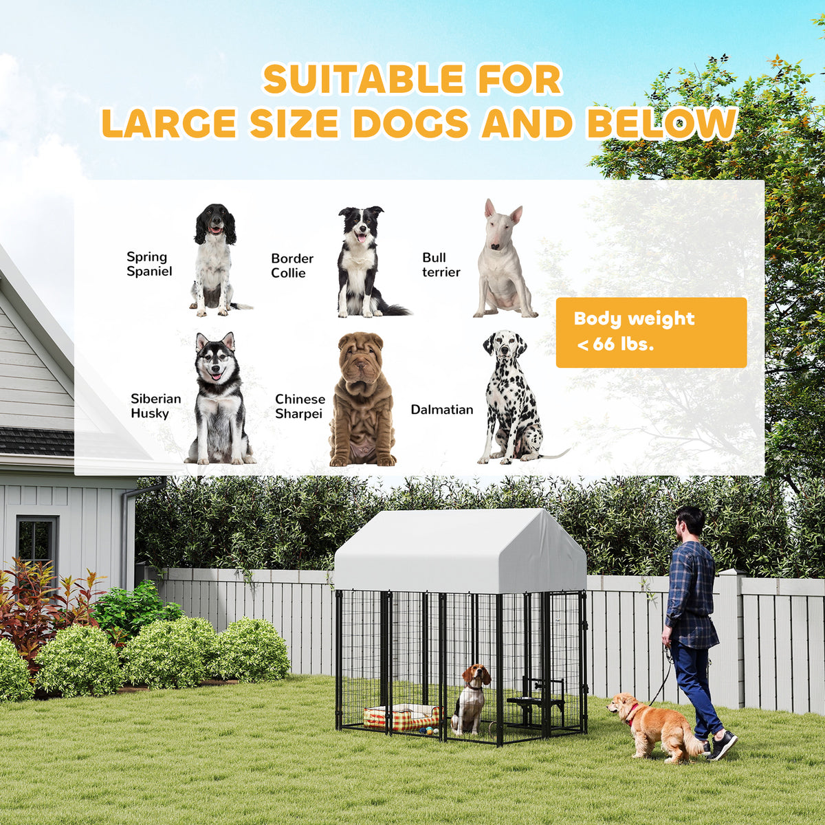 Outdoor Dog Kennel with Roof, 6 x 4 x 6 Heavy Duty Welded Wire Dog Playpen Enclosure with Escape-proof Lock