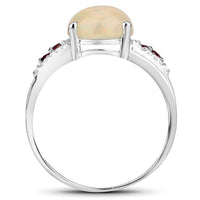 2.05 Carat Genuine Ethiopian Opal, Pink Tourmaline and White Topaz .925 Sterling Silver Ring
