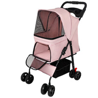 Foldable Pet Stroller for Small Dogs and Cats Under 28 lbs with Multi-Functional Tray, 2 Safety Leashes, Storage Basket 