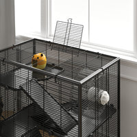 4 Tier Hamster Cage with Deep Tempered Glass Bottom, Running Wheel, Hut, Water Bottle, Food Dish, 31" x 19" x 31.5"