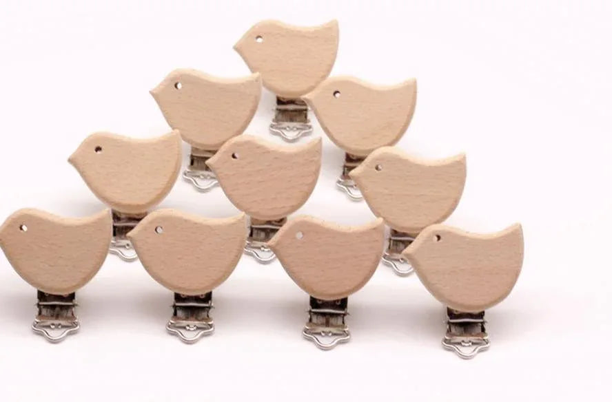 Modern Wood Naural Nipple Chain Accessories BPA Free Cute Modelling Beech Pacifier Clip Small Elephant Heart-shaped Holder for Pacifier - BIG FRENCHIES