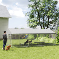 Heavy Duty Outdoor Dog Kennel with Waterproof Roof, 2 Secure Latches, Chain Link Dog Run for Backyard, 20 x 10 x 7