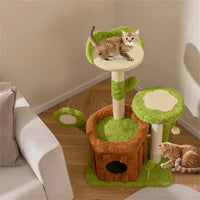 36" Jungle Theme Cat Tree - Washable Peach Skin, Sisal Scratching Post & Interactive Toys