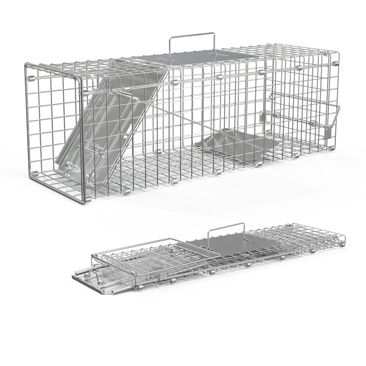 2Pcs 24X7.48X8.27IN Folding Humane Live Animal Trap Cages Easy To Catch And Release Foldable Cat Trap Galvanized Steel F