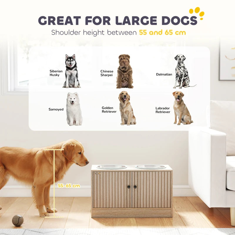 Elevated Dog Bowl, Large Feeding Dog Bowl Stand With 2 Stainless Steel Bowls, Storage Drawer, And Slow Feeder Mat.