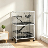 50 Inch Tall Rolling Ferret Chinchilla Cage Small Animal Pet Habitat with Hammock, 4 Doors, Removable Tray