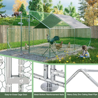 10 x 13ft Outdoor Large Metal Chicken Run Coop with 1 piece of Waterproof Cover, Garden Backyard Walk-in Hen Cage Poultr
