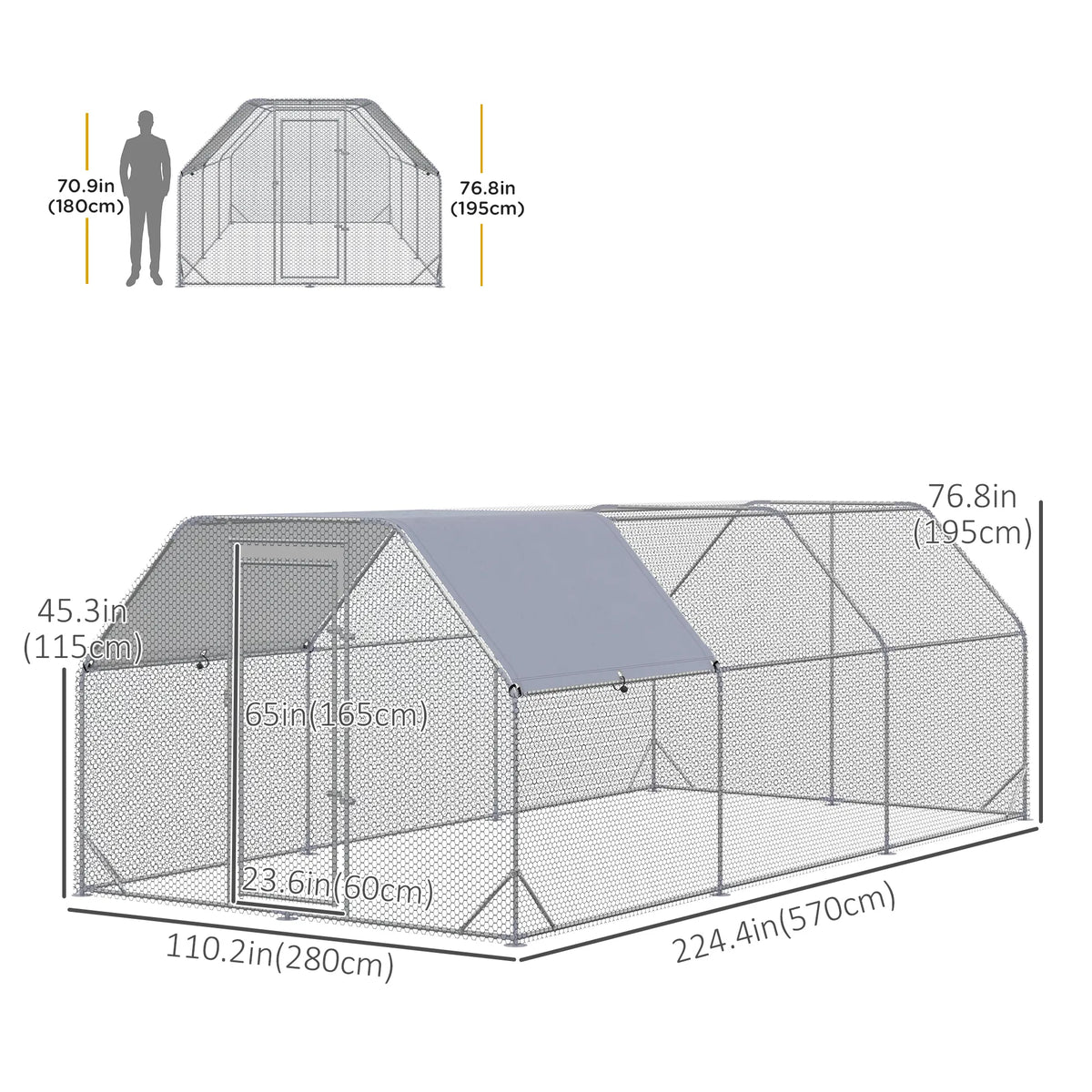 Chicken Run, Galvanized Large Metal Chicken Coop Cage, Walk-in Enclosure Poultry Hen Run House Playpen Rabbit Hutch with
