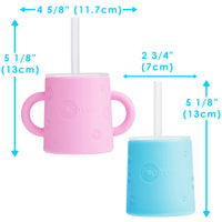 PopYum Silicone Training Cup with Straw Lid 2-Pack for Baby, Infant and Toddler, Tumbler, Sippy, handles, 5 ounce (blue, pink)