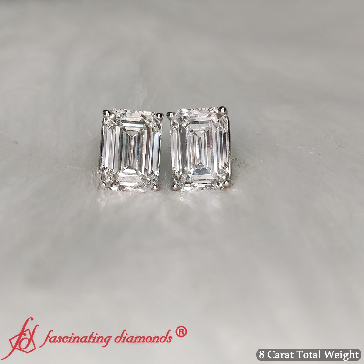 Certified Emerald Cut Diamond Solitaire Stud Earrings