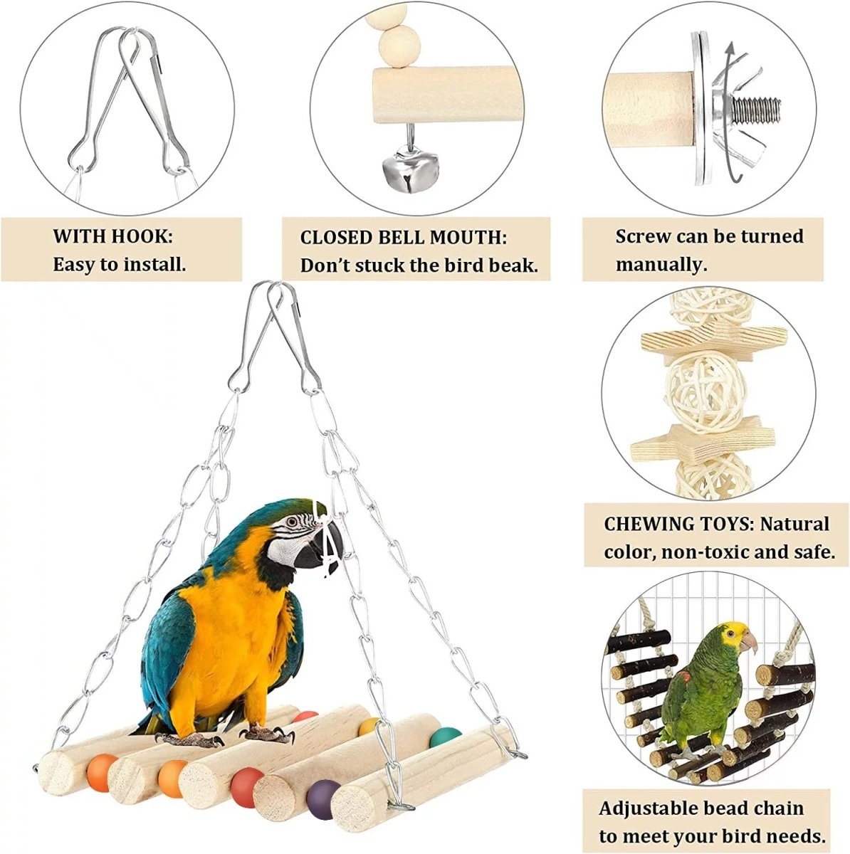 8 Pack Bird Toys for Cage Accessories - BIG FRENCHIES