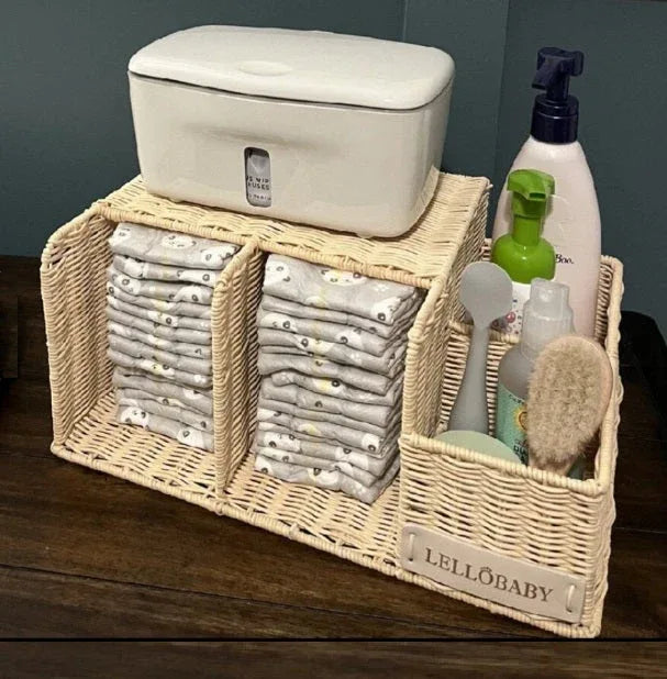 LELLOBABY™ X Hampton BABY - Deluxe Rattan Diaper Caddy - BIG FRENCHIES