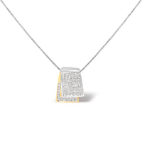 14K White and Yellow Gold 2.0 Cttw Princess Cut Diamond Two Tone Foldover Box Pendant 18â€ Box Chain Necklace (H-I Color, SI1-SI2 Clarity)