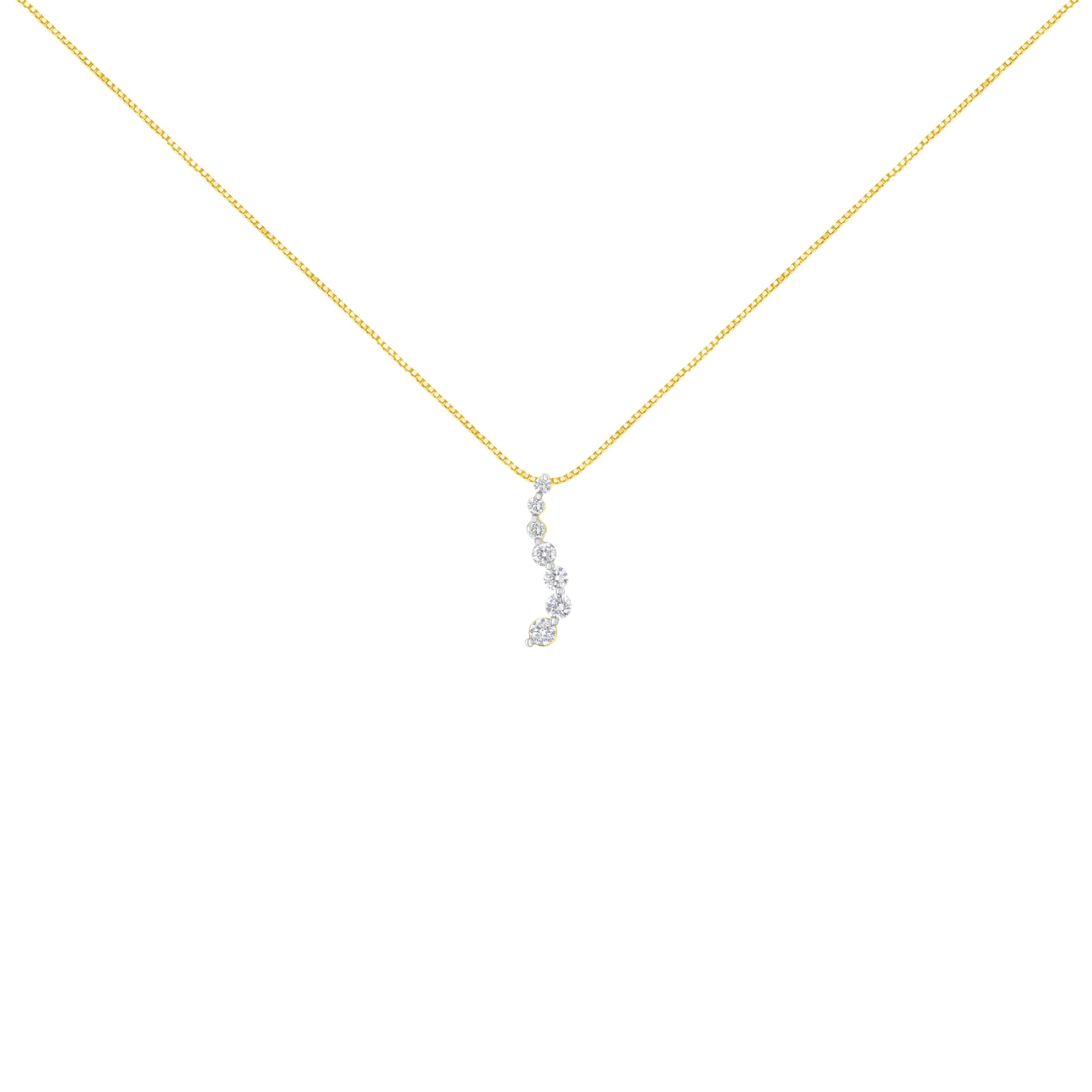 AGS Certified 14K Yellow Gold 2.0 Cttw Baguette and Brilliant Round-Cut Diamond Journey 18" Pendant Necklace (F-G Color, I1-I2 Clarity)