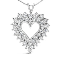 925 Sterling Silver 4.0 Cttw Diamond Two Row Open Heart 18" Pendant Necklace (I-J Color, I2-I3 Clarity)