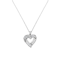 Sterling Silver 7/8 cttw Baguette Diamond Heart Pendant Necklace (I-J, I2-I3)