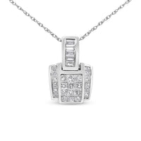 14K White Gold 2 1/5 Cttw Princess Cut Composite Diamond Pendant with Diamond Bale Pendant Necklace (H-I Color,SI1-SI2 Clarity) - NO CHAIN INCLUDED