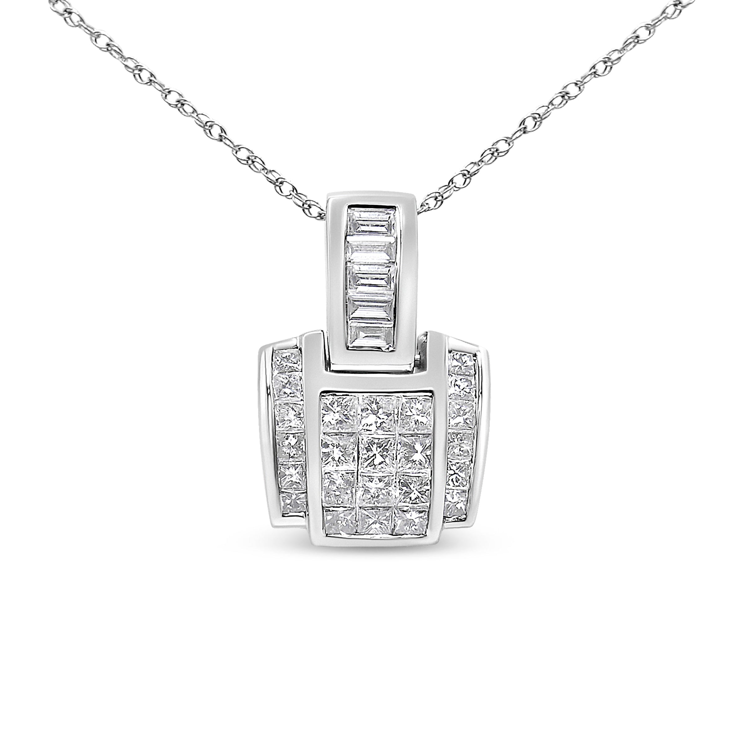 14K White Gold 2 1/5 Cttw Princess Cut Composite Diamond Pendant with Diamond Bale Pendant Necklace (H-I Color,SI1-SI2 Clarity) - NO CHAIN INCLUDED