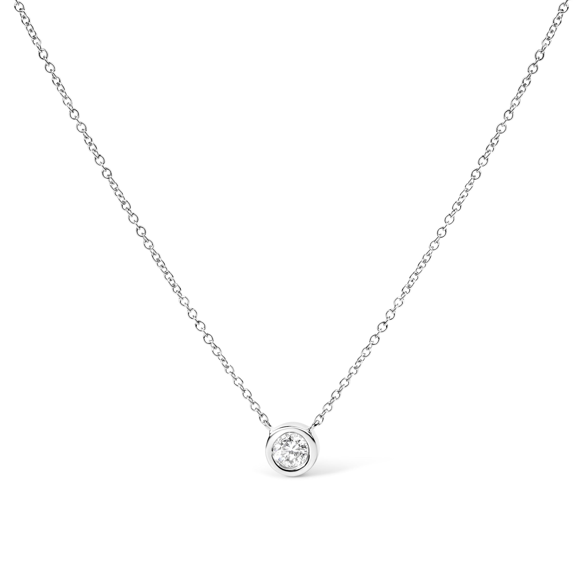 14K White Gold 1/2 Cttw Lab Grown Diamond Modern Bezel-Set Solitaire 16"-18" Pendant Necklace (F-G Color, VS2-SI1 Clarity)